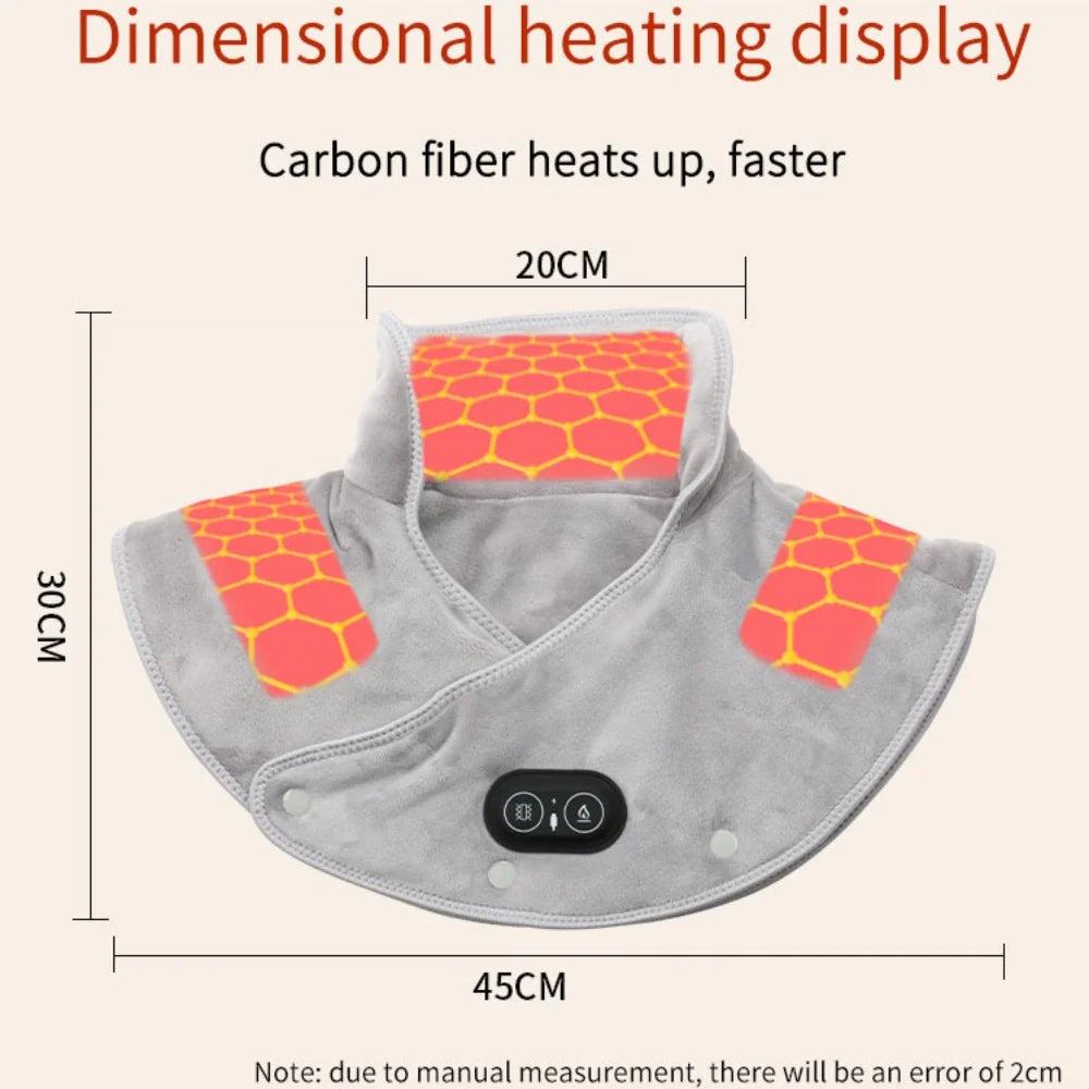 Electric Thermal Compress Vibration Shoulder Neck Pad Massager Cervical Wrap Shawl Three Gear Heating Relax Brace