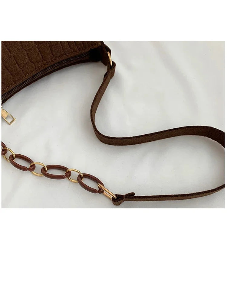 Fashion Style Wool Fiber Small Square Bag Purse Stone Pattern Shoulder Creative Bags for Women