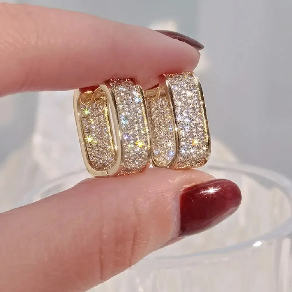 Ultra Shiny Luxurious Crystal Gold Silver Color Hoop Earrings for Women Fashion Jewelry Accessories