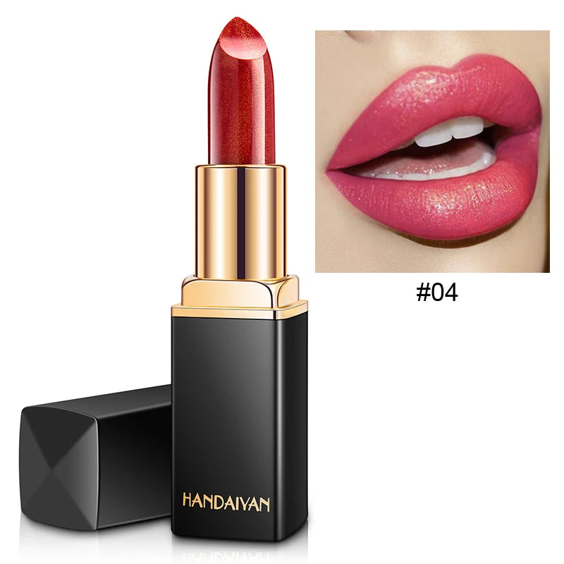 Beautiful Shiny Pearl Moisturizing Lipstick Black Tube Gold Rich Color Long Lasting Many Colors to Choose From
