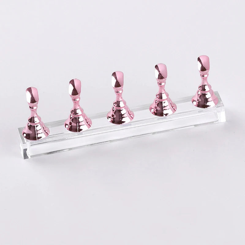 Magnetic Nail Holder False Nail Tip Practice Stand 5pcs/Set Crystal Base Holder Display for Nail Salon or DIY & Practice at Home