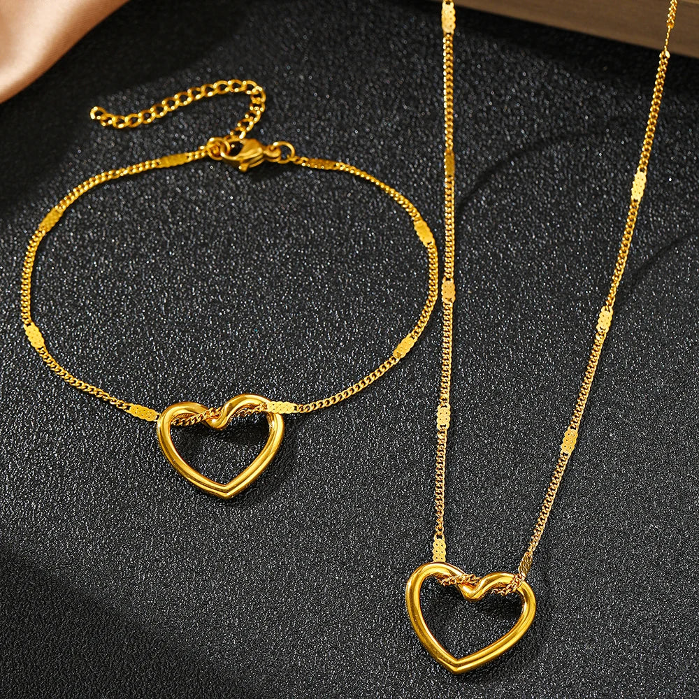 Twisted Heart Jewelry Set Stainless Steel Novelty Luxury High-End Silver Gold Color Necklace Bracelet
