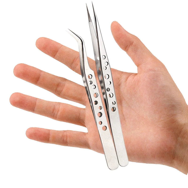 Precision Tweezers Anti-static Industrial Curved Straight Tip Stainless Steel Forceps Electronics Phone Repair Hand Tools