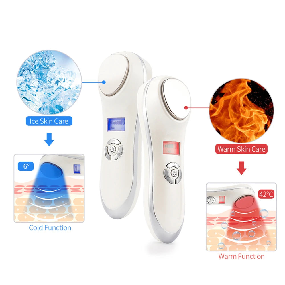 Hot & Cold Facial Skin Lifting Vibration Massager Skin Care Cryotherapy Calm Skin Shrink Pores Warm Heating Relaxation Device