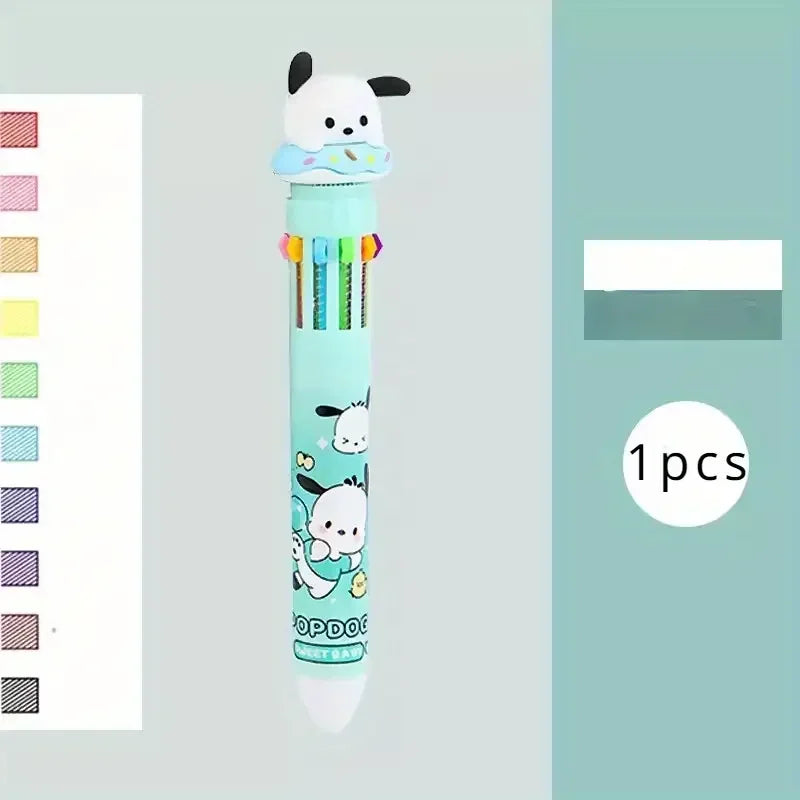 Cartoon Ballpoint Pen 10 Colors Interchangeable 0.7mm for School Student Stationery Drawing Writing Mark Pens