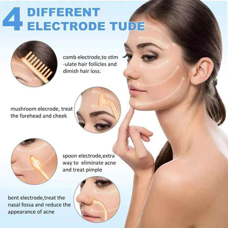 High Frequency Electrode Tube Beauty Machine for Face Hair Eyes Facial Massager Wand Care Tool