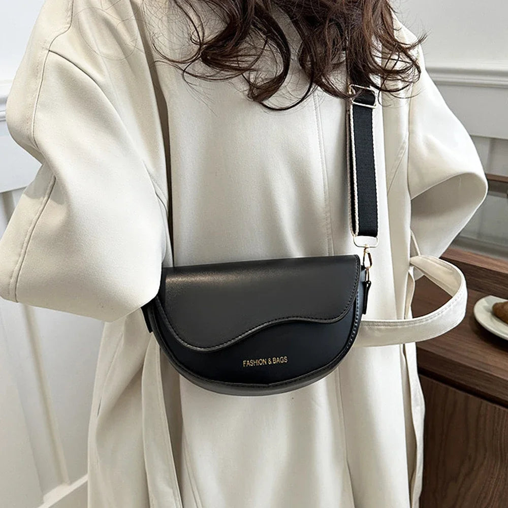 Elegant Women's Leather Vintage Flap Saddle Shoulder Purse Handbag Fashion Wide Strap Crossbody Bag