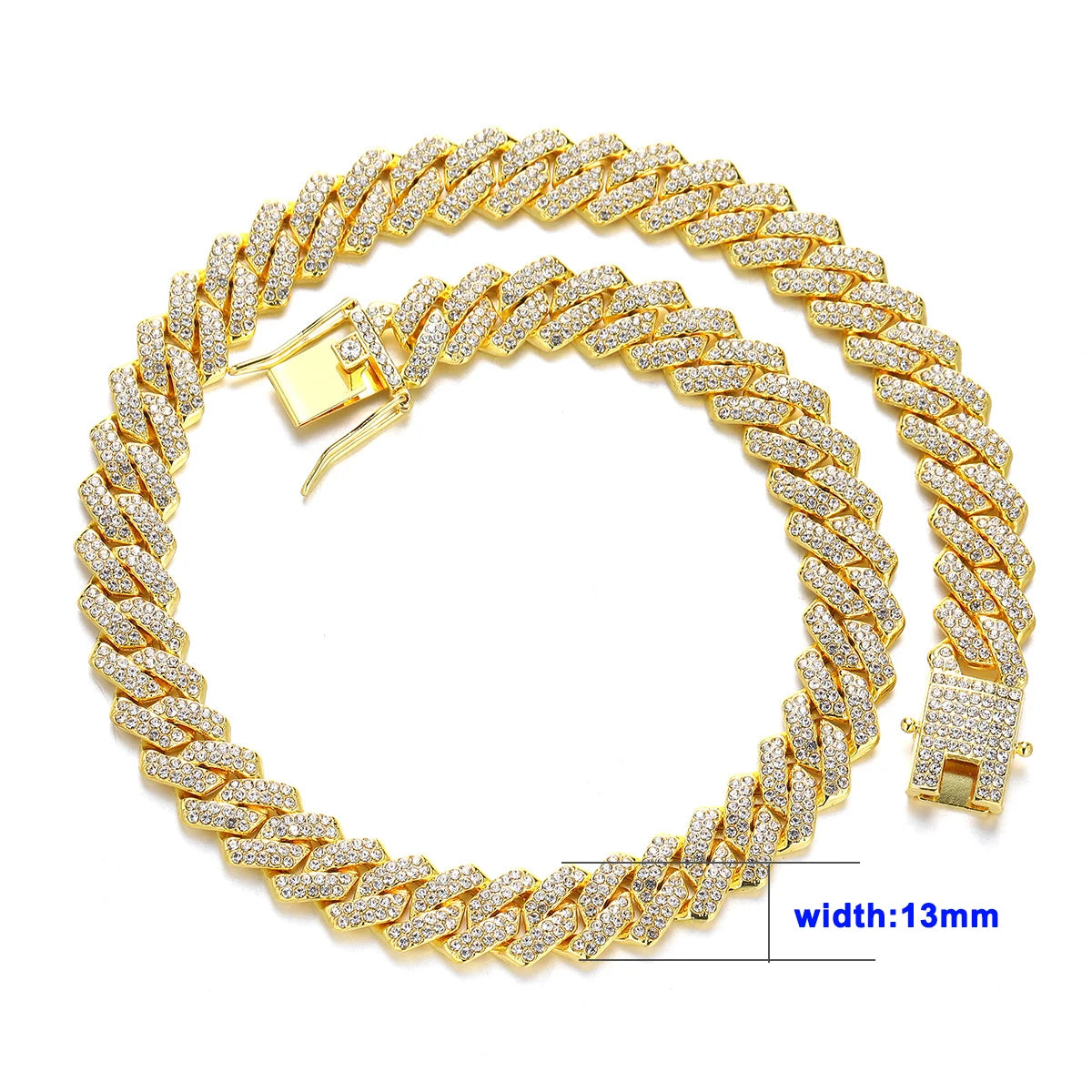 Exquisite Bling Paved Silver Gold Color Cuban Link Chain Necklaces for Men Miami Style 2 Row Rhinestone Crystals Necklace jewelry