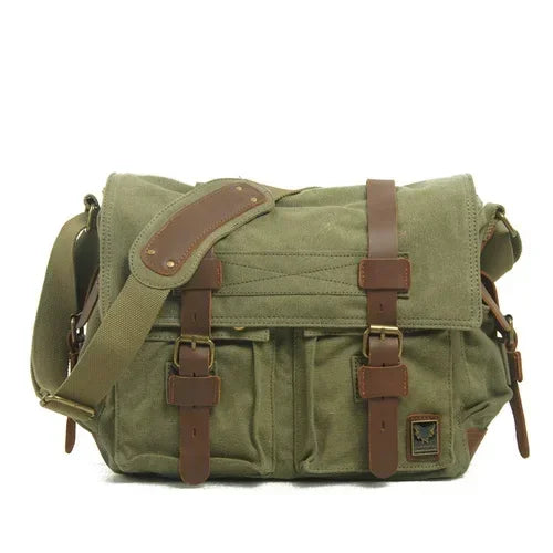 High Quality Canvas and Leather Shoulder Messenger Bag Big Satchel Crossbody Briefcase Travel Handbag
