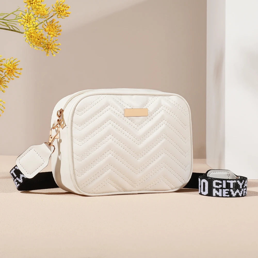 Trendy Quilted Detail Solid Color Leather Square Shoulder Bag Zipper Crossbody Handbag Purse For Women