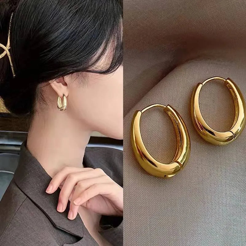 Classic Gold Silver Color Plated Metal Hoop Earrings For Women Fashion Jewelry Daily Wear Earrings