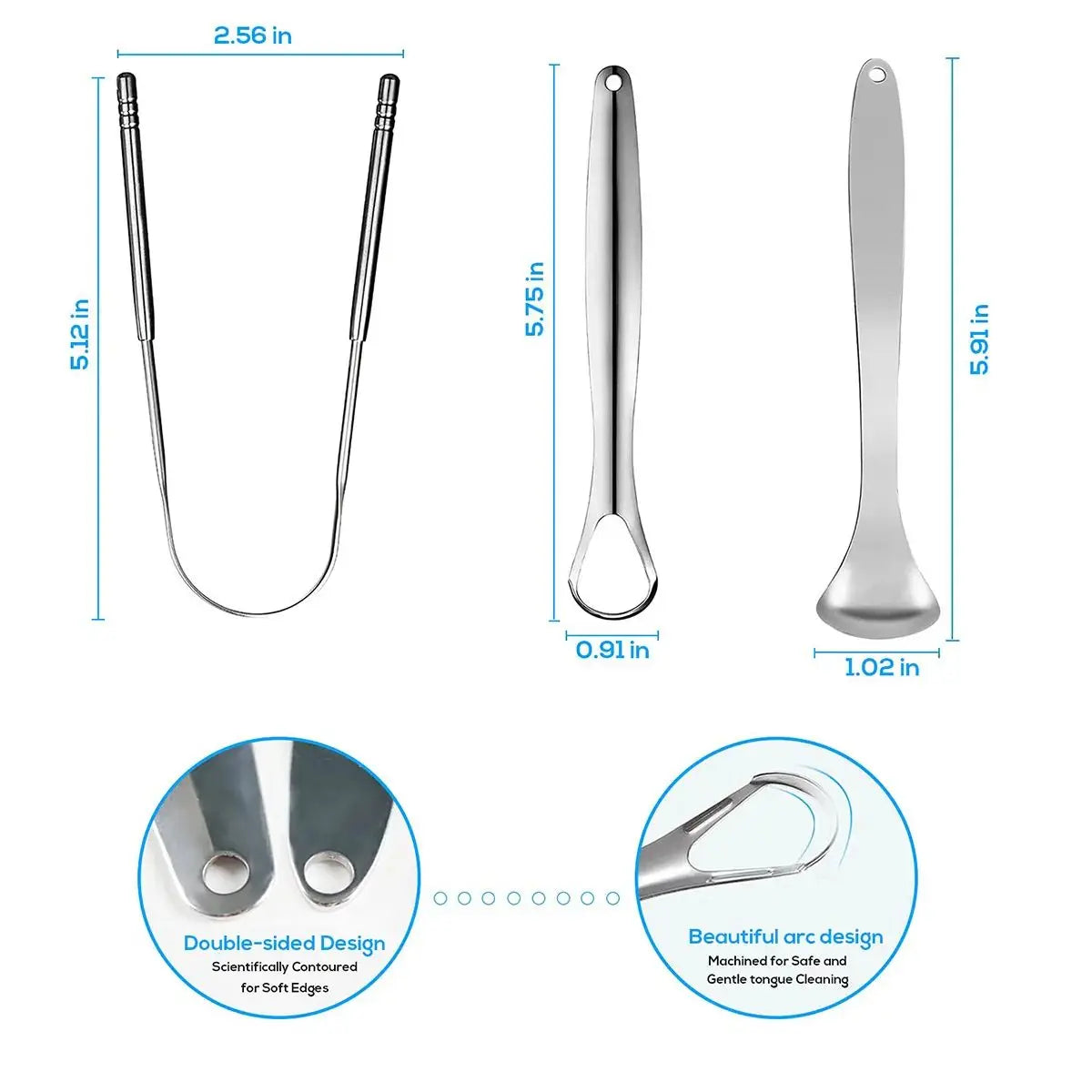 Exclusive 3pcs Metal Tongue Scraper Cleaner Set for Adults & Kids, Portable Stainless Steel Tongue Scrapers Brush