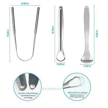 Exclusive 3pcs Metal Tongue Scraper Cleaner Set for Adults & Kids, Portable Stainless Steel Tongue Scrapers Brush