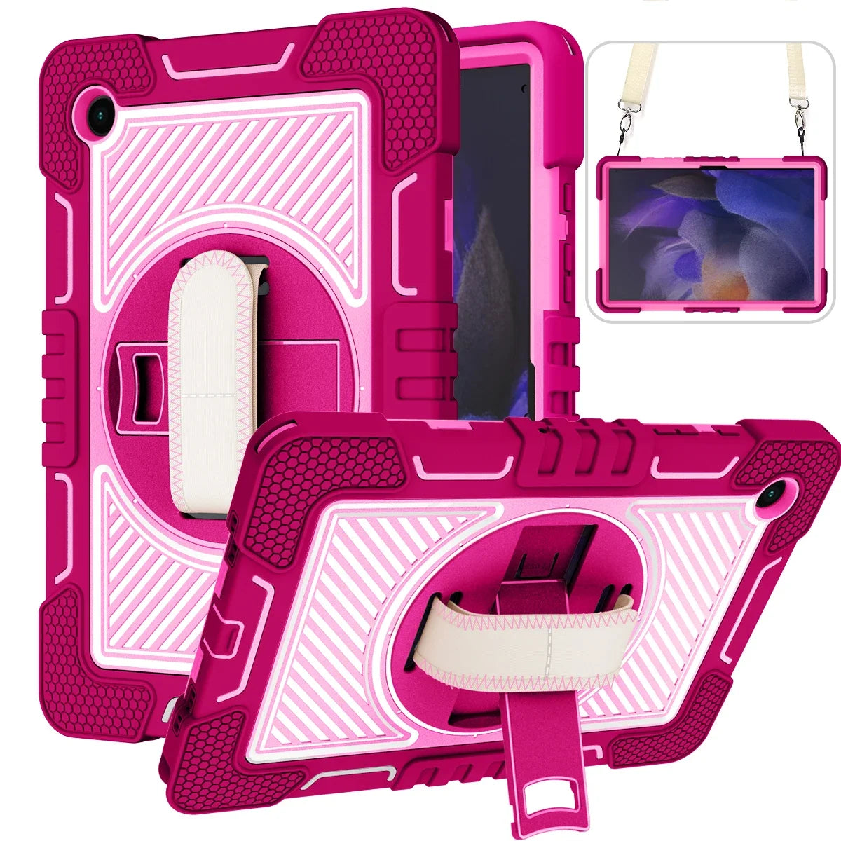 Durable Shockproof Silicone Stand Case for Huawei MatePad SE 11 10.4 Tablets Rotating Kickstand Kids Proof with Shoulder Strap