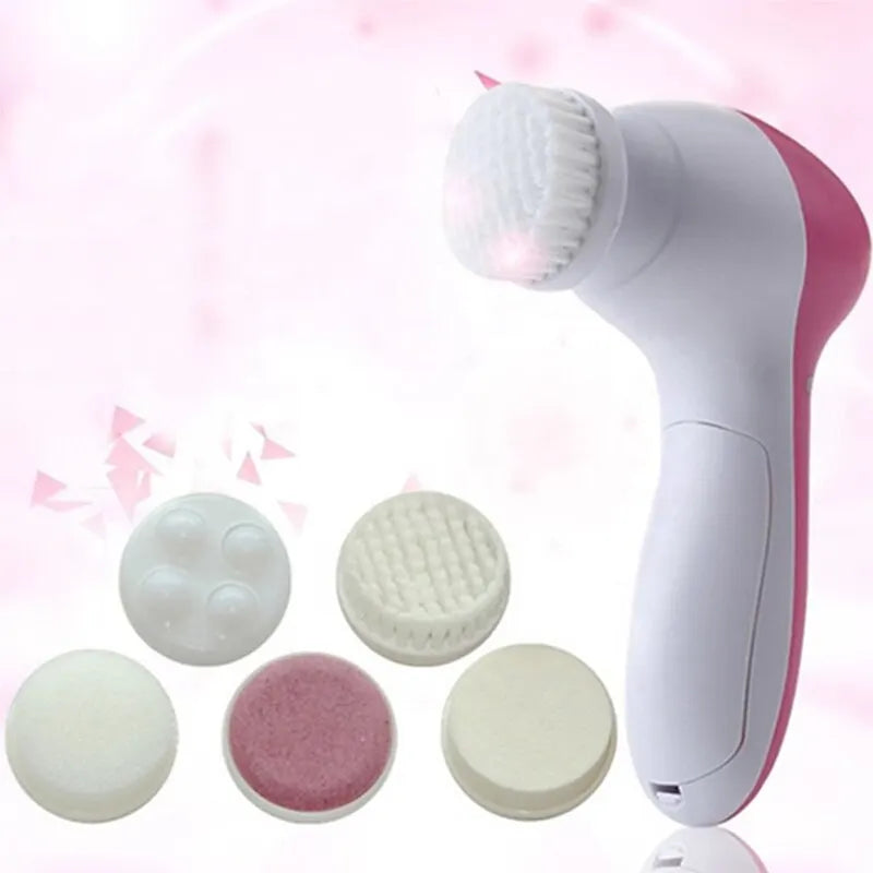 5 in 1 Electric Facial Cleansing Massager Brush Beauty Spa Skin Care Blackhead Acne Reduction Facial Exfoliating Cleanser Tool