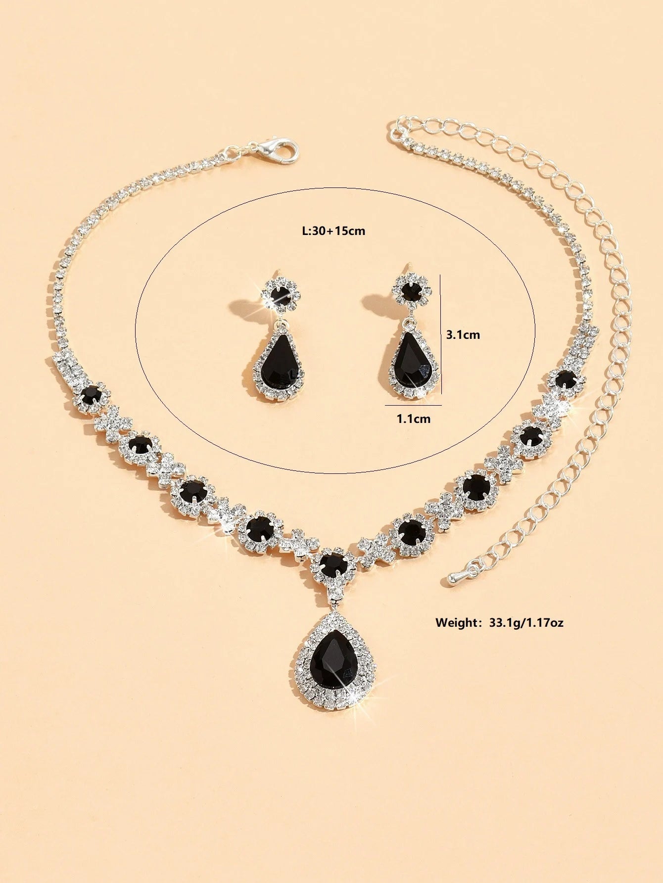 Crystal Droplet Necklace and Earrings Set 3pcs Women's Bridal Wedding Evening Dress Jewelry Accessories