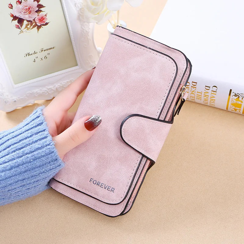Frosted Suede Leather Women's Tri Fold Fashion Wallet Clutch Multi-Card Mini Purse Accessory