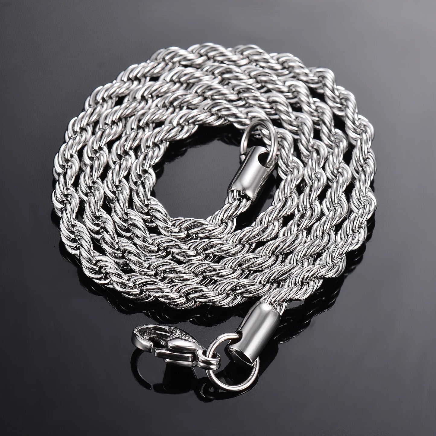 High Quality 925 Sterling Silver Rope Chain Necklace for Men Women Fashion Chain Necklace 2mm/3mm/4mm Width