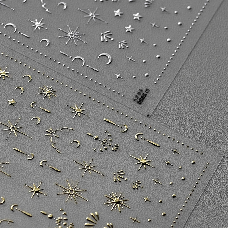 Star Sun Moon 3D Nail Stickers Bronzing Nail Art Gold Silver Styles Decal Self-Adhesive Slider