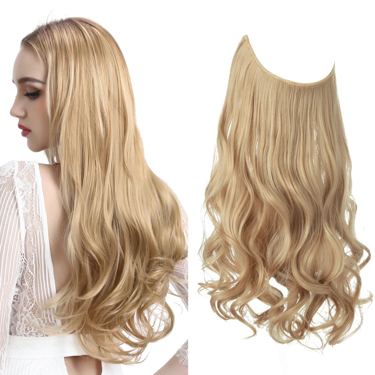 Synthetic No Clip Wave Hair Extensions Ombre Natural Black Blonde Pink One Piece False Hair Piece