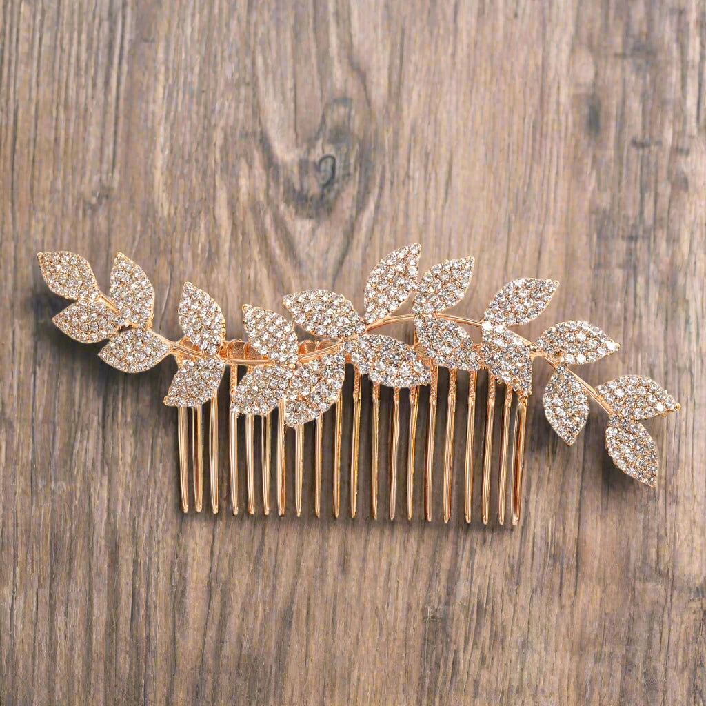 Crystal Flower Petals Hair Comb for Women Bridal Wedding Engagement Rhinestone Hair Accessories Jewelry