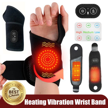 USB Electric Heating Wrist Vibration Strap Massager Three Gear Hot Compress Wrist Support Brace to Relieve Tendonitis