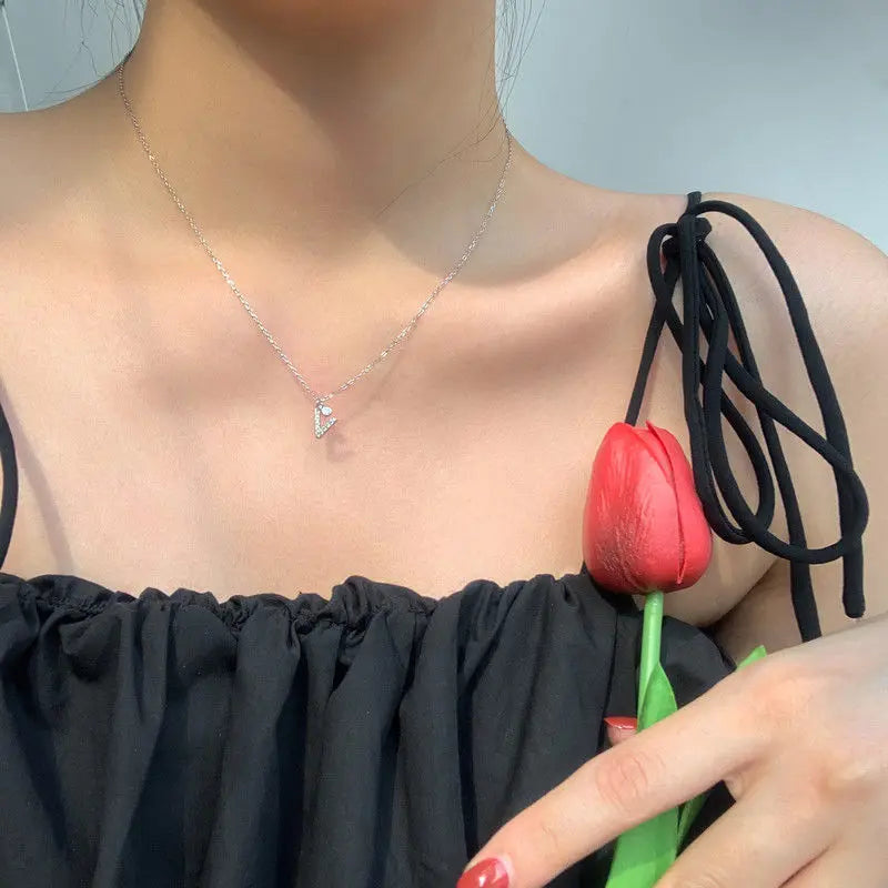 Elegant Crystal Initials Letter 925 Sterling Silver Chain Necklaces for Women Shiny Pendant Collar Jewelry Accessories