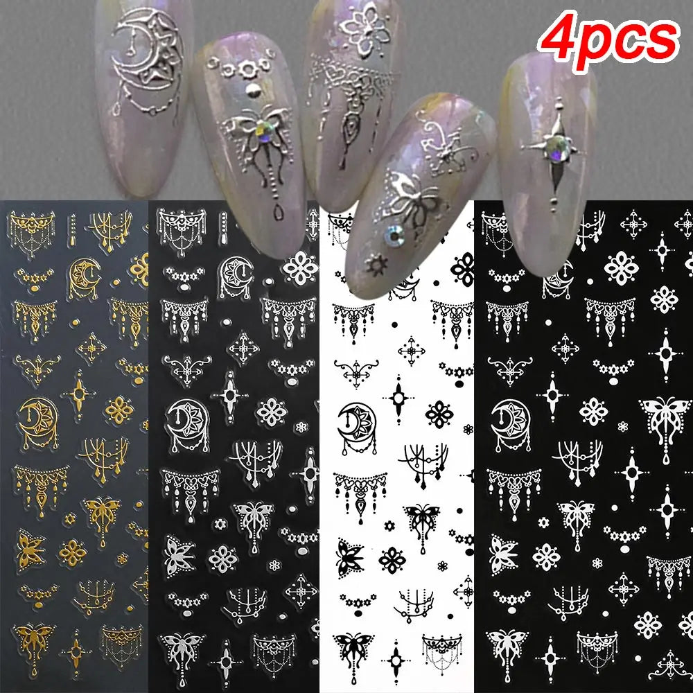 Star Sun Moon 3D Nail Stickers Bronzing Nail Art Gold Silver Styles Decal Self-Adhesive Slider