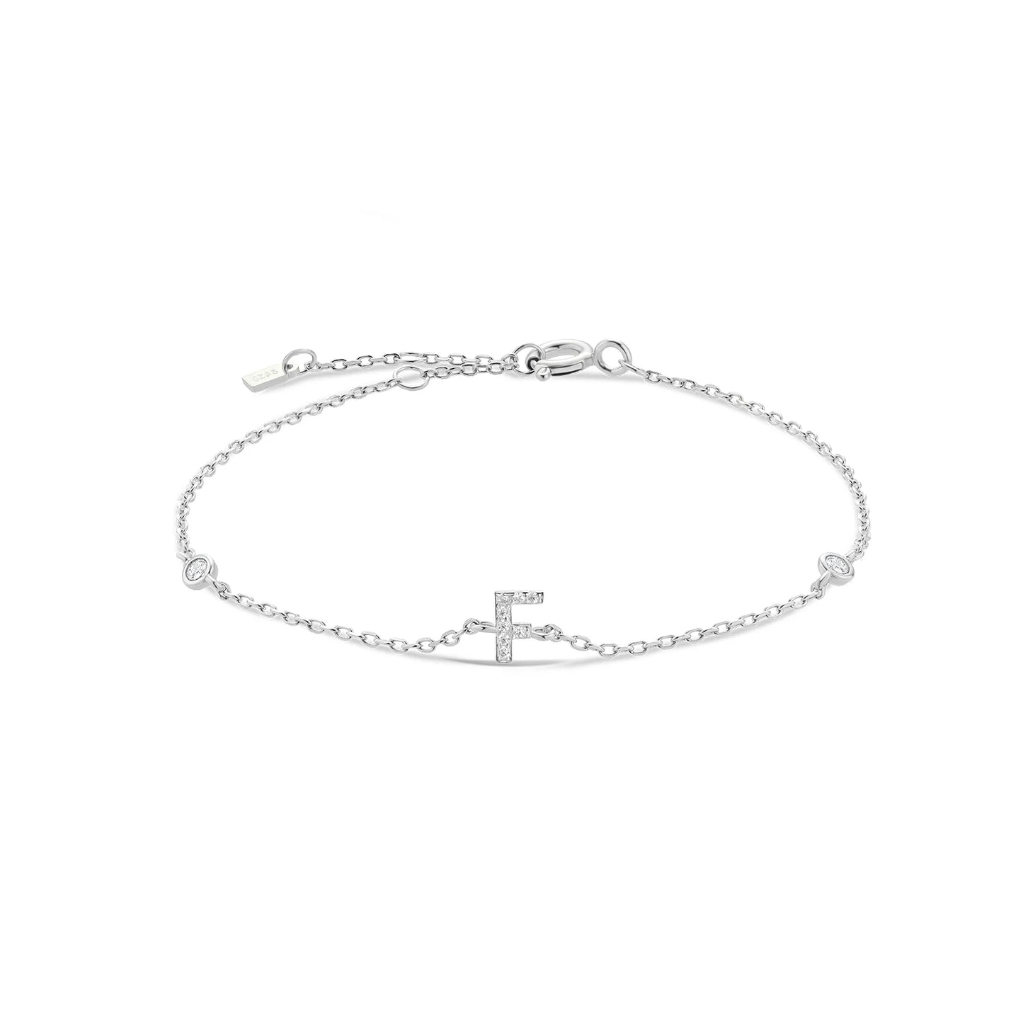 Exquisite Crystal Initials Alphabet Letters 925 Sterling Silver Chain Bracelets for Women Fine Jewelry Accessories