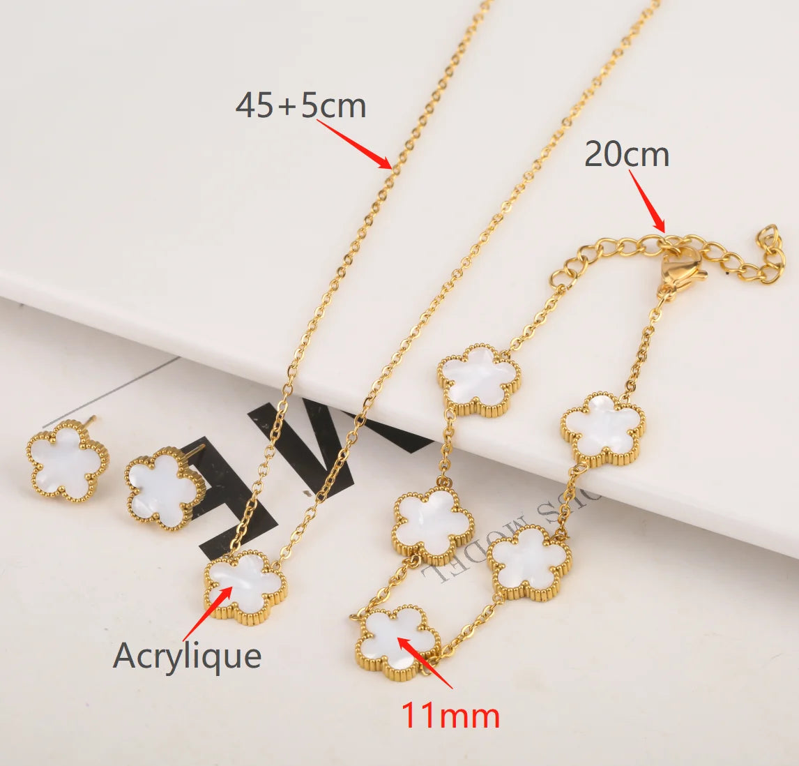 Five Leaf Clover Adjustable Lucky Design Gold Plated Stainless Steel 316L Plant Flower Bracelet Earrings Necklace With Petals Women's Luxury Gifts