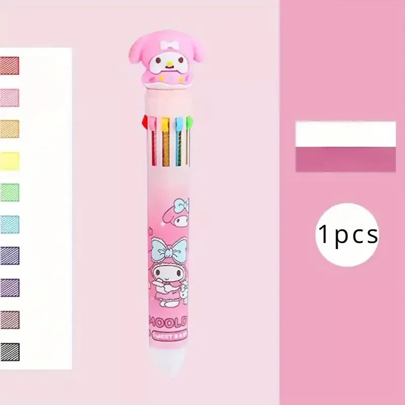 Cartoon Ballpoint Pen 10 Colors Interchangeable 0.7mm for School Student Stationery Drawing Writing Mark Pens