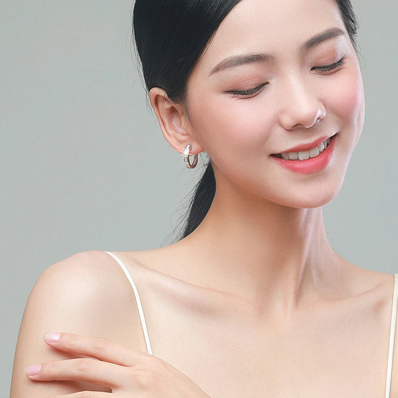 Sterling Silver Shiny Zircon Hoop Earrings for Women Girls Fashionable and Elegant Jewelry Earrings