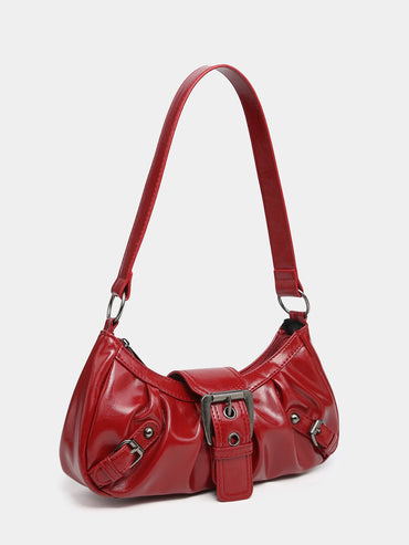 Exquisite Fashion Maillard Style Leather Shoulder Saddle Handbag Purse Vintage Underarm Rivet Belt Trendy Retro Bags