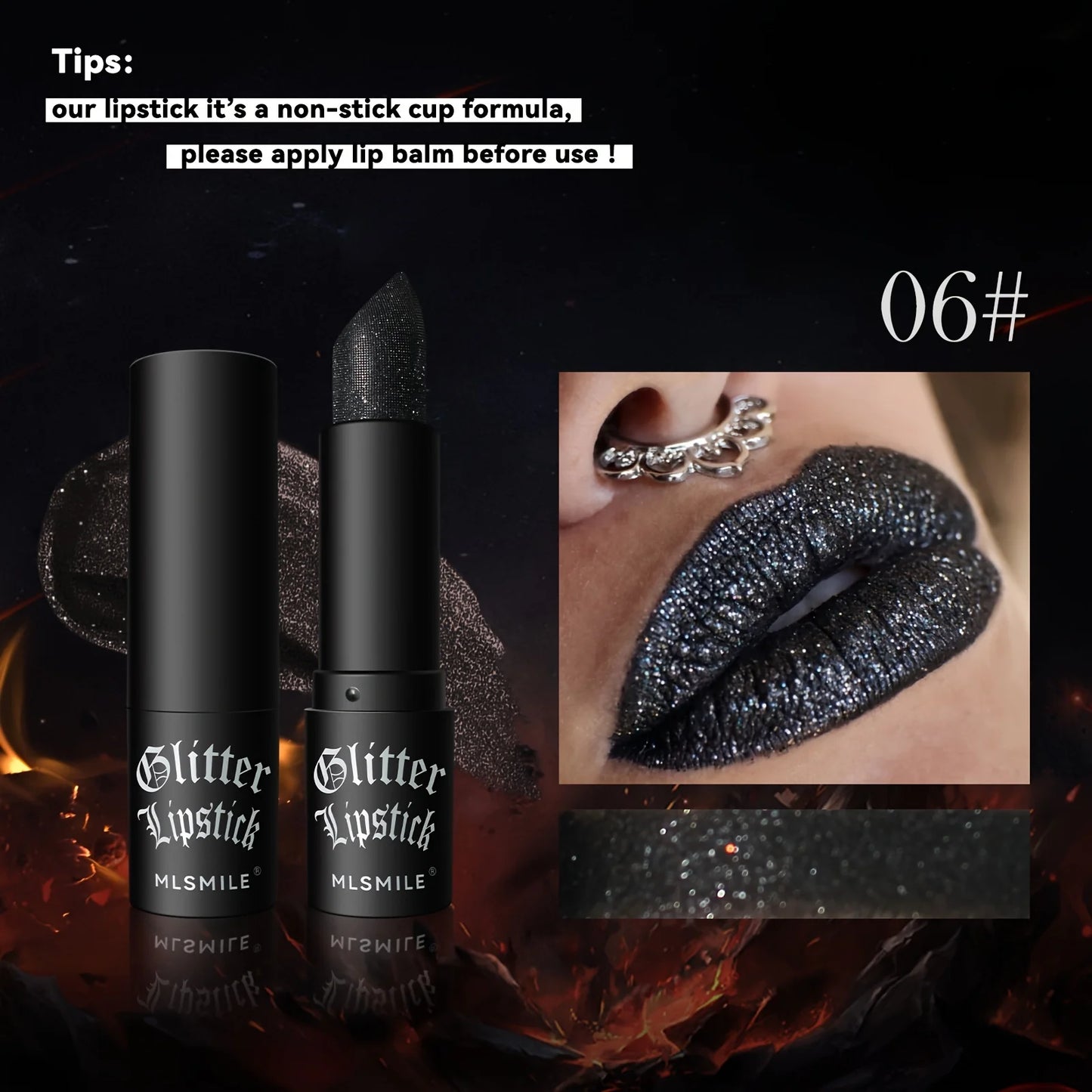 Hydrating Sparkling Glitter Lipstick Nonstick Shine Highly Pigmented Formula Gives Metallic Finish Lip Makeup