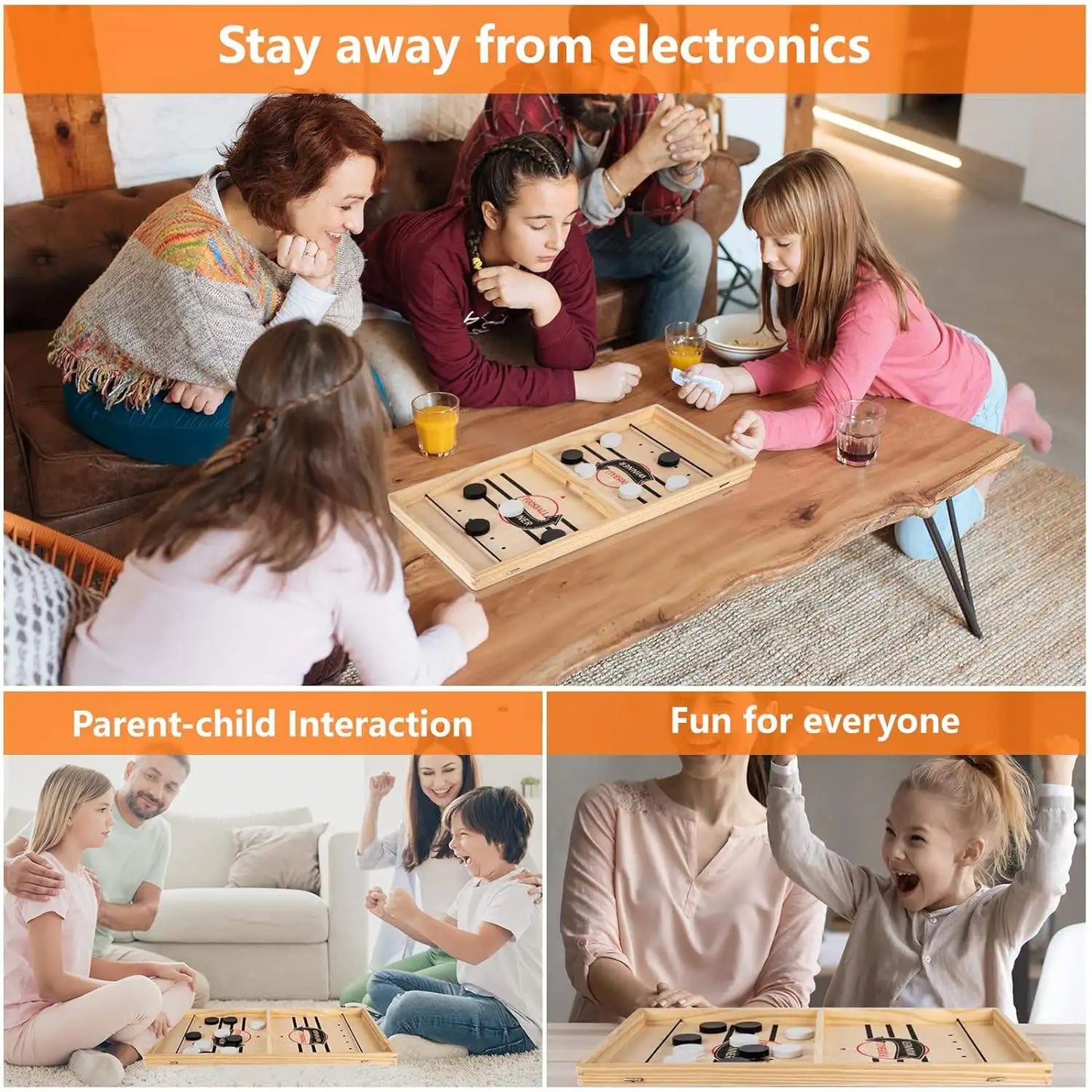 Fun Competitive Wooden Billiard Puck Board Games Foosball Table Hockey Game Catapult Parent Child Interactive Toys