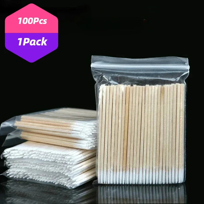 Manicure Wood Cotton Swab Cleaning Sticks for Nails Cotton Head Pedicure Detail Corrector Nail Polish Remover Art Tool Supplies 100-500Pcs