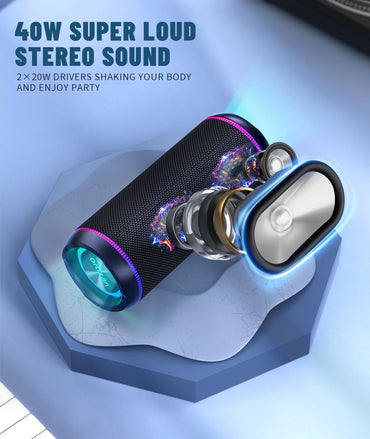 Powerful 40W Portable Bluetooth Speaker with Bass Boost IPX7 Waterproof Wireless Speaker with 6600mAh Battery USB/TF/AUX
