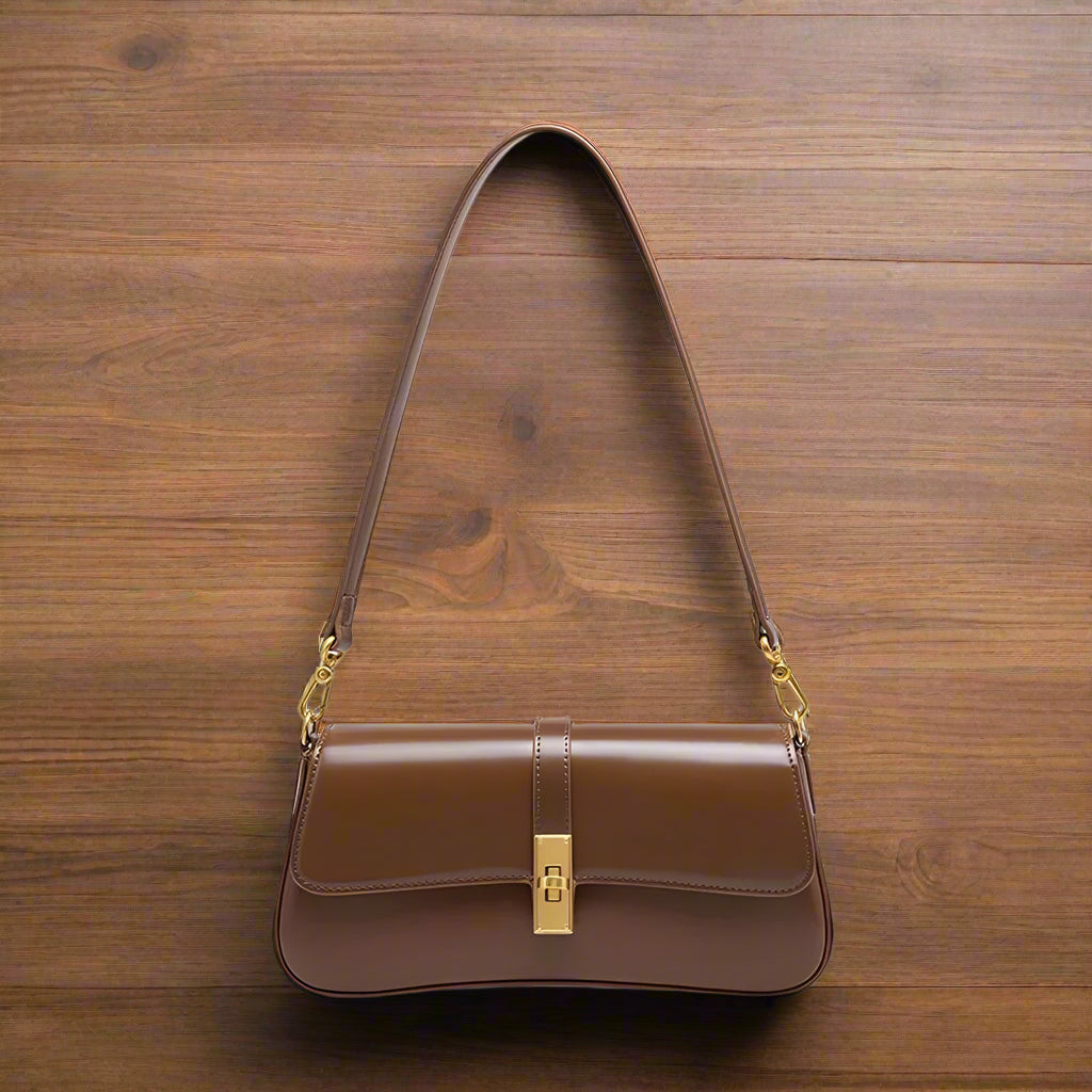 High Quality Genuine Leather Women's Baguette Handbag Purse Trendy Vintage Fashion Underarm Bag