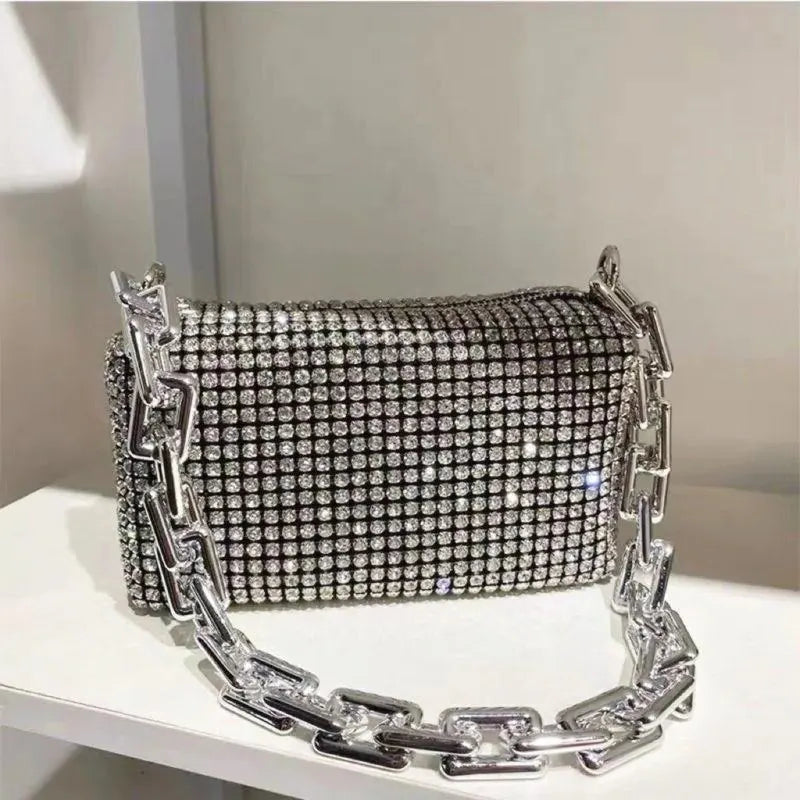 Modern Fashion Rhinestone Mini Women's Handbag Glitter Chain Purse Crossbody Bag