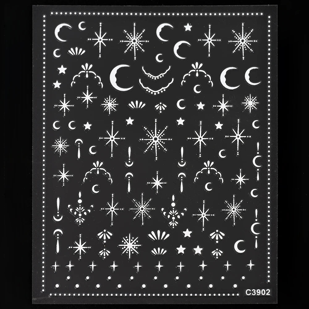 Star Sun Moon 3D Nail Stickers Bronzing Nail Art Gold Silver Styles Decal Self-Adhesive Slider