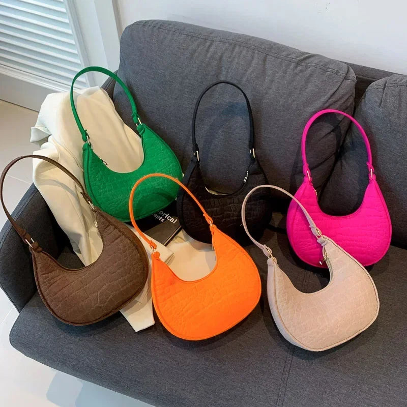 Women's Fashion Casual Felt Stone Pattern Shoulder Saddle Handbag Purse Underarm Crescent Messenger Bags