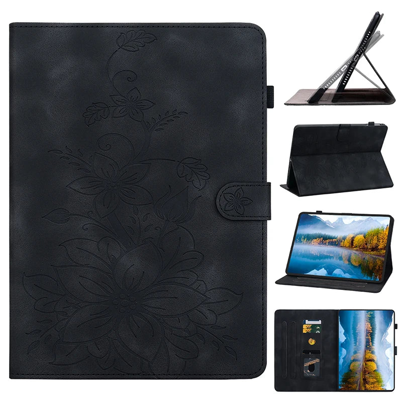 Luxury Leather Wallet Stand Case for Amazon Fire Max 11 HD10 HD8 Plus Fire 7 and Kindle Paperwhite 5 Protective Floral Embossed Tablet Cover