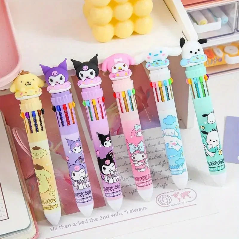 Cartoon Ballpoint Pen 10 Colors Interchangeable 0.7mm for School Student Stationery Drawing Writing Mark Pens