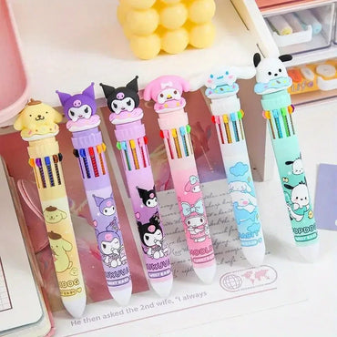 Cartoon Ballpoint Pen 10 Colors Interchangeable 0.7mm for School Student Stationery Drawing Writing Mark Pens
