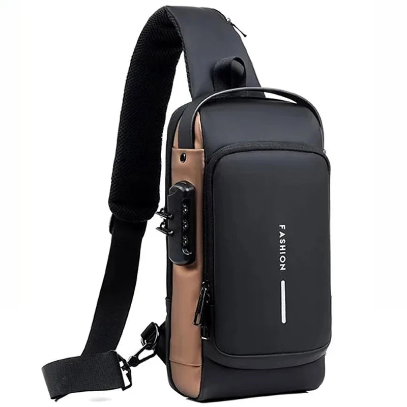 Multifunctional Men's Anti-theft USB Leather Shoulder Satchel Crossbody Bag Travel Sling Chest Messenger Bags