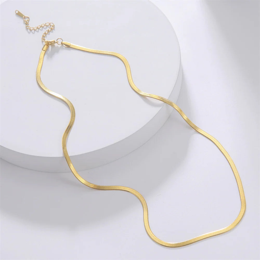 Herringbone Snake Chain Stainless Steel Necklaces for Women Men 2mm/3mm/4mm/5mm Wide Gold Silver Color Flat Style Jewelry