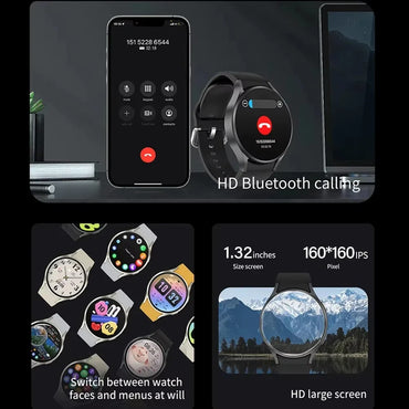 Men's and Women's Watch6 Classic Smartwatch 1.32-inch HD Screen Bluetooth Call Heart Rate Fitness Sports Smart Wrist Watch