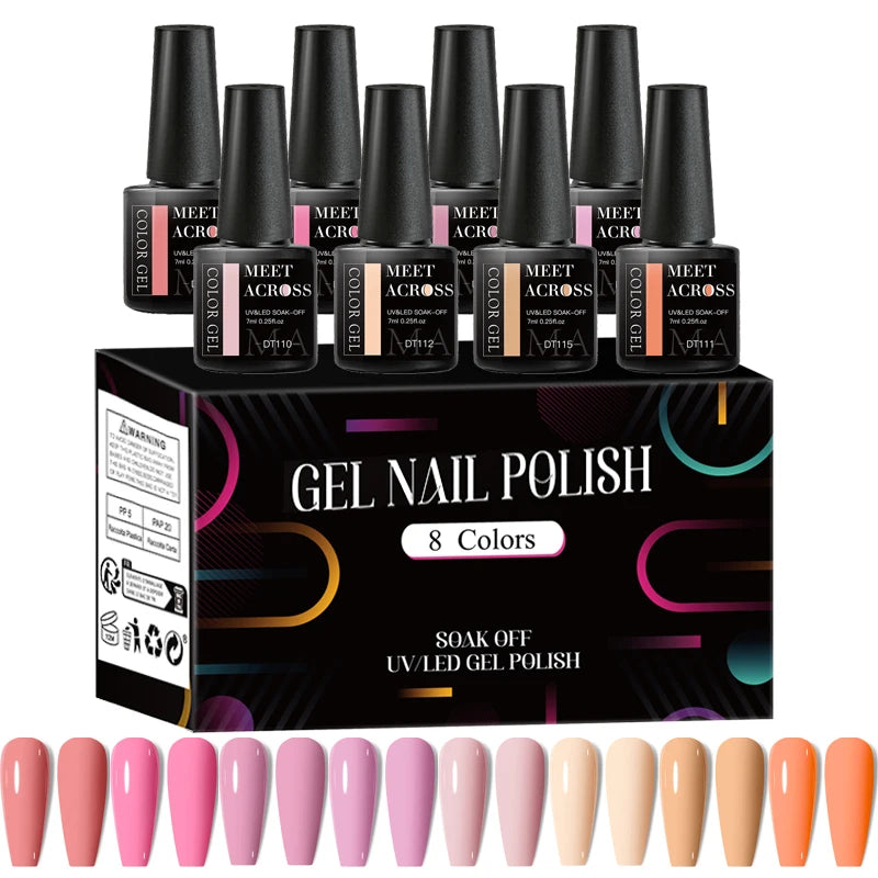 8pcs Gel Nail Polish Set Colorful Fluorescent All Season Colors Laser Glitter Nail Art Varnish for Manicures