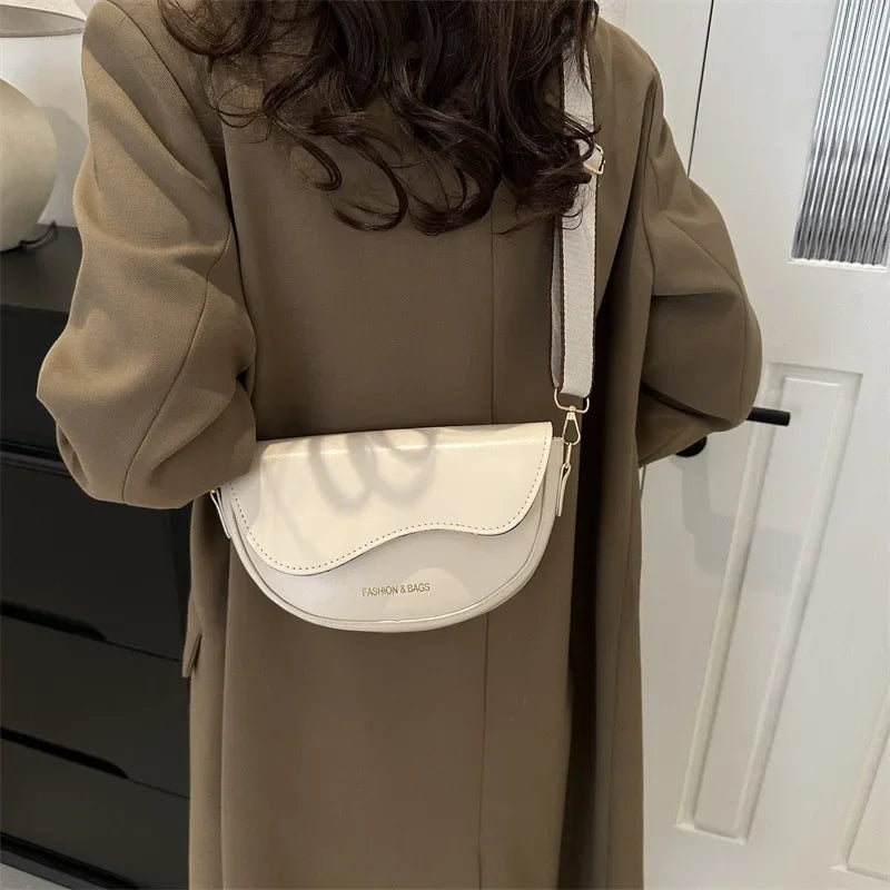 Elegant Women's Leather Vintage Flap Saddle Shoulder Purse Handbag Fashion Wide Strap Crossbody Bag