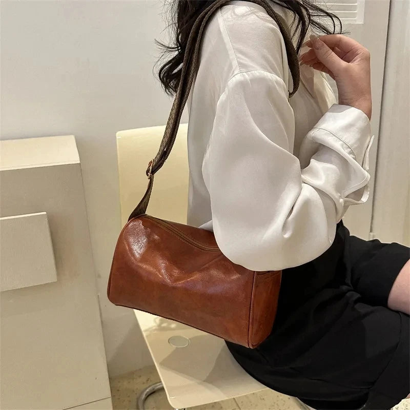 Fashion Vintage Travel Leather Pillow Style Purses Handbags for Women Small Crossbody Female Boston Casual Shoulder Bag